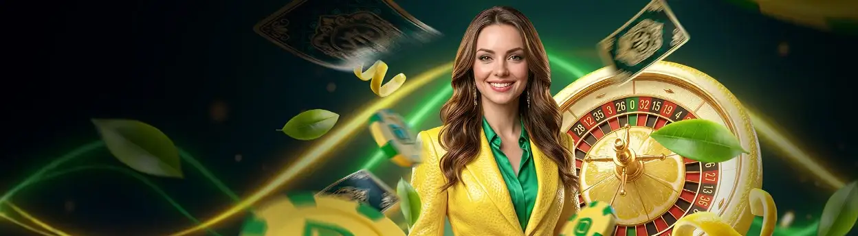 Krupierka przy stole ruletki, grafika cashbacku w kasynie na żywo Lemon
